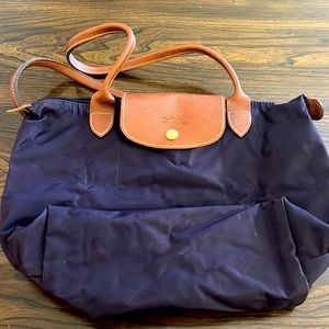 Longchamp small nylon tote. Deep purple color.  Like new